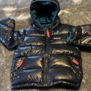 Patagonia Shiny Navy Puffer Jacket with Red Zippers